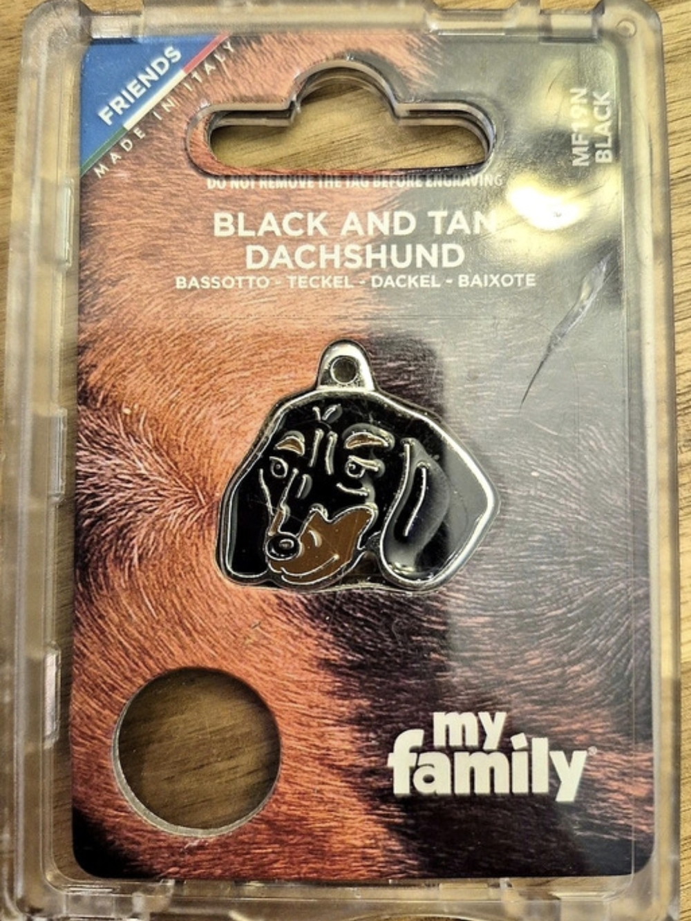 My Family Black and Tan Dachshund Dog ID Tag Black & Brown NWT
